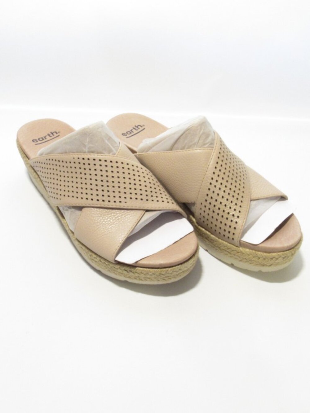 Earth Leather Perforated Cross-Strap Slide Sandals ~ Modena Marigold  9 Med NWOB